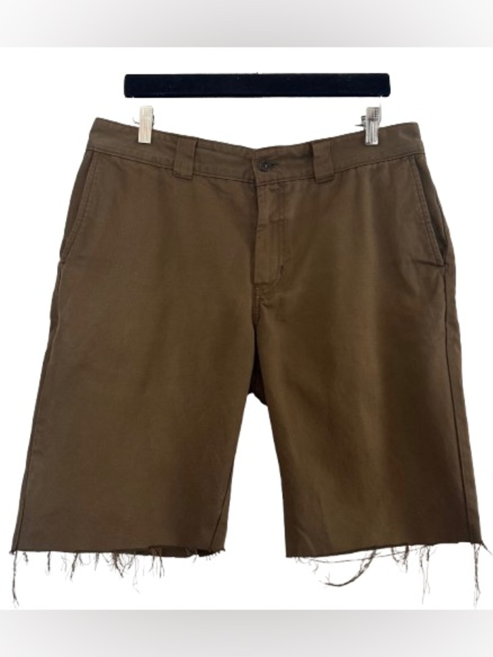 Filson Marsh Olive Green Cut Off Shorts Distressed Raw Hem Stretch Cotton